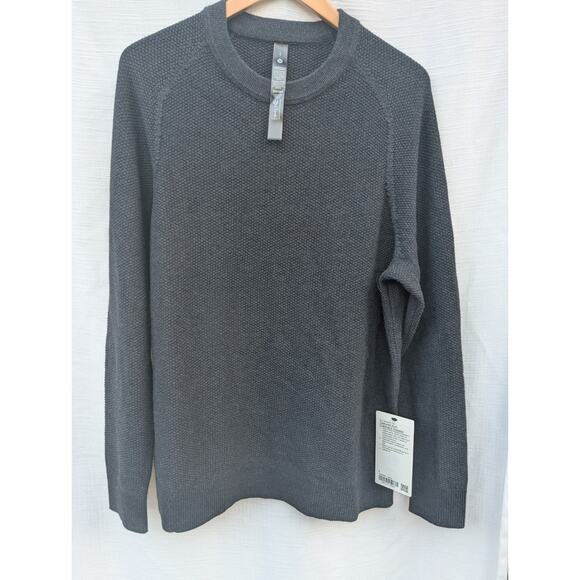 Lululemon Mens Textured Knit Crewneck Sweatshirt Large Charcoal NWT Coolmax Yarn - Picture 1 of 9